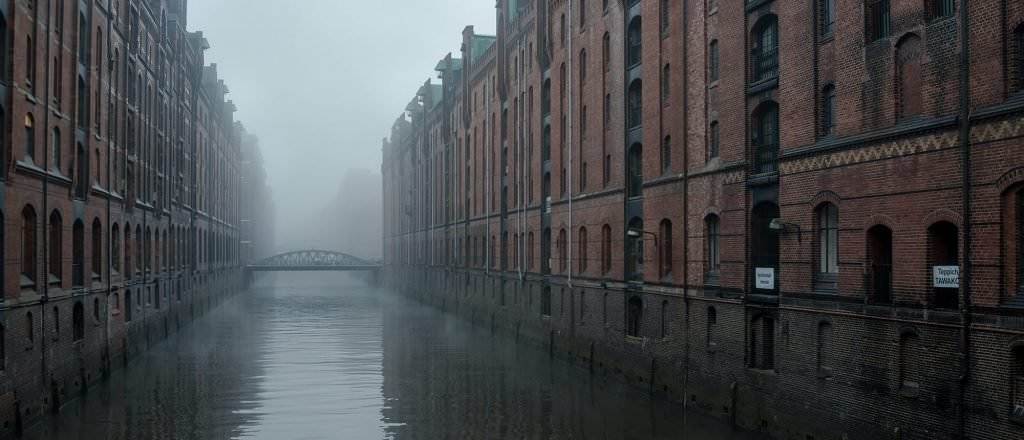 Hamburger Speicherstadt im Nebel